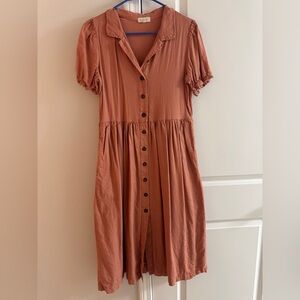 Roolee Warm Rust Button-Front Midi Dress